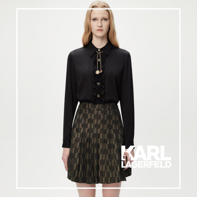 Karl Lagerfeld 【老佛爷新品首发】logo提花褶裥半身裙2023秋季新品 In Brown