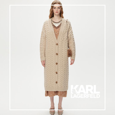 Karl Lagerfeld 【老佛爷新品首发】100%羊毛复古绞花大廓形外套2023秋季新品 In Brown