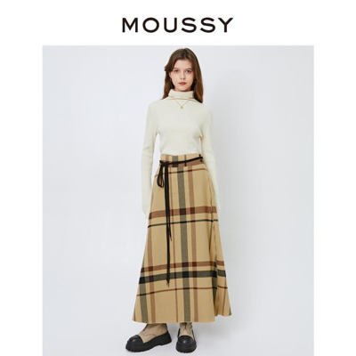 Moussy 明星同款格纹a型大裙摆半身裙女010fas30-6560 In Brown