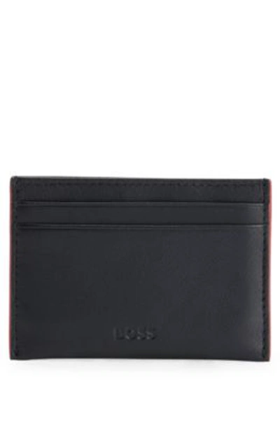 Hugo Boss Matte-leather Card Holder With Embossed Logo In Black