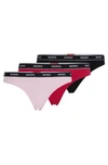 Hugo Boss Three-pack Of Logo-waistband Thongs In Stretch Cotton In Patterned