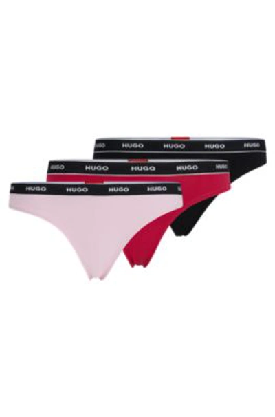 Hugo Three-pack Of Logo-waistband Thongs In Stretch Cotton In Patterned