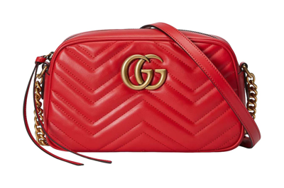 Pre-owned Gucci Gg Marmont Matelasse Small Shoulder Bag Red