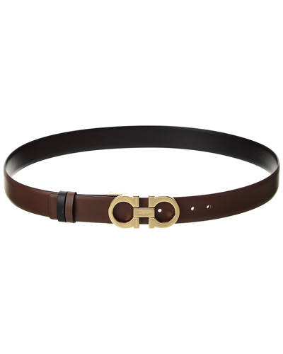 Ferragamo Gancini Reversible & Adjustable Leather Belt In Brown