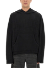 Mm6 Maison Margiela Wool Blend Hooded Sweatshirt With Embroidered Detail In Black