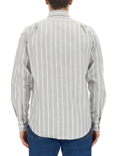 Msgm Logo-appliqué Striped Cotton Shirt In Grey