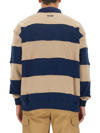 Msgm Logo Striped Polo Collar Sweatshirt In Multicolour