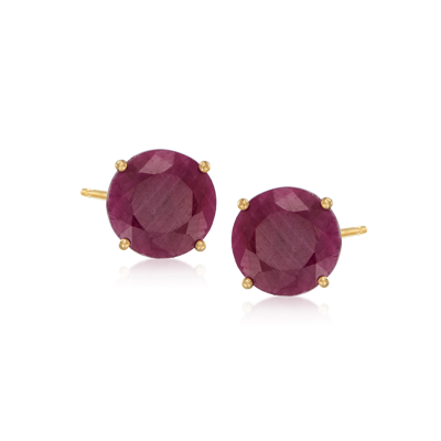 Ross-simons Ruby Stud Earrings In 14kt Yellow Gold In Red