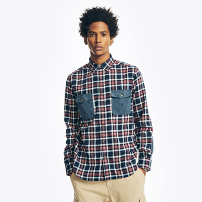 Nautica Mens Sustainably Crafted Flannel Plaid Shirt In Blue