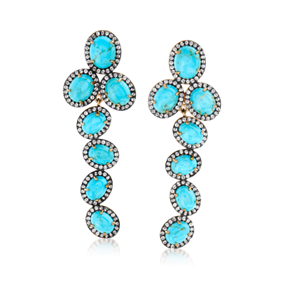 Ross-simons Turquoise And White Topaz Drop Earrings In 18kt Gold Over Sterling In Blue