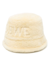 LOEWE WHITE LOGO EMBROIDERED SHEARLING BUCKET HAT