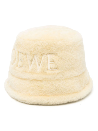 Loewe Logo Shearling Bucket Hat In Yellow