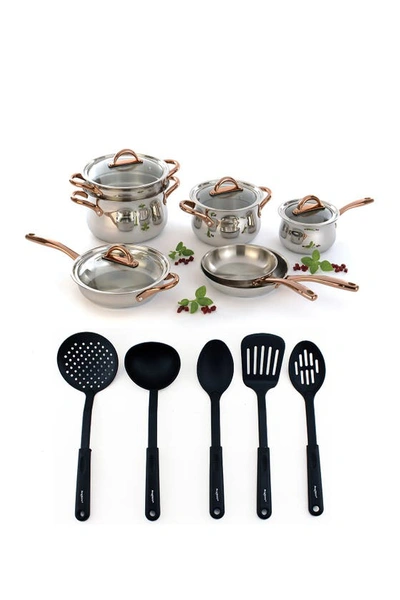 Berghoff Ouro Gold 17-piece Set With Glass Lids In Silver/rose Gold/black