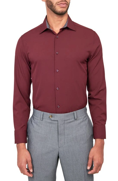 Construct Solid 4-way Stretch Performance Button-up Shirt In Burgundy
