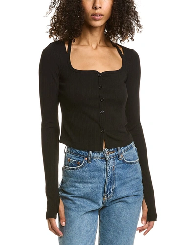 Helmut Lang Ribbed Square-neck Cardigan In Black