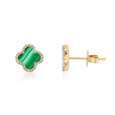 The Lovery Malachite Diamond Clover Stud Earrings In Green