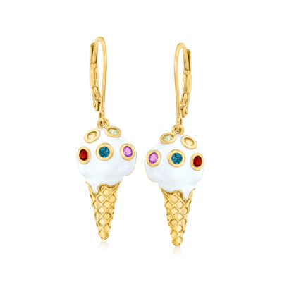 Ross-simons Multi-gemstone Ice Cream Drop Earrings With White Enamel In 18kt Gold Over Sterling In Blue