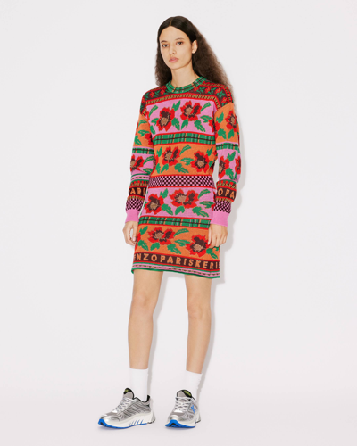 Kenzo Robe Pull Fair Isle En Laine Femme Cerise