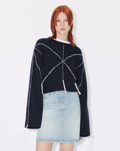 Kenzo Sashiko Stitch Embroidered Jumper In Bleu Nuit