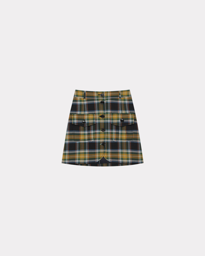 Kenzo A-line Checked Mini Skirt Dark Khaki Womens