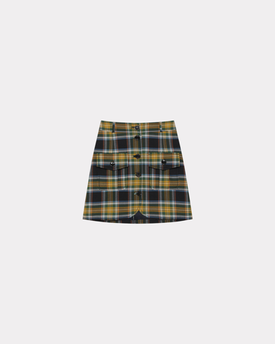 Kenzo A-line Checked Mini Skirt Dark Khaki Womens In Green