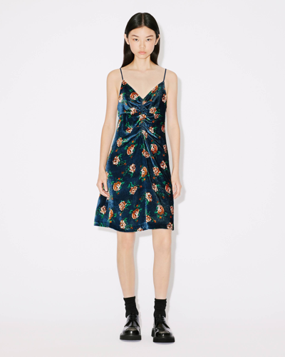 Kenzo Robe Courte Roses Femme Bleu Canard In Duck Blue | ModeSens