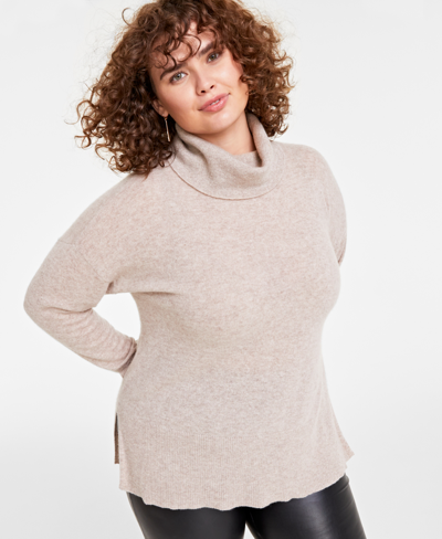 Charter Club Plus Size Turtleneck Long-sleeve 100% Cashmere Sweater, Created For Macy's In Pearl Taupe Heather
