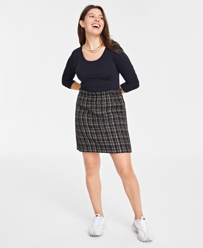 On 34th Women's Tweed Mini Skirt, Created For Macy's In Black Gold Combo
