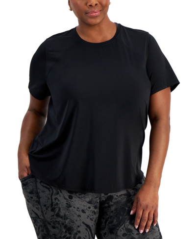 Id Ideology Plus Size Perforated T-shirt, Created For Macy's In Deep Black