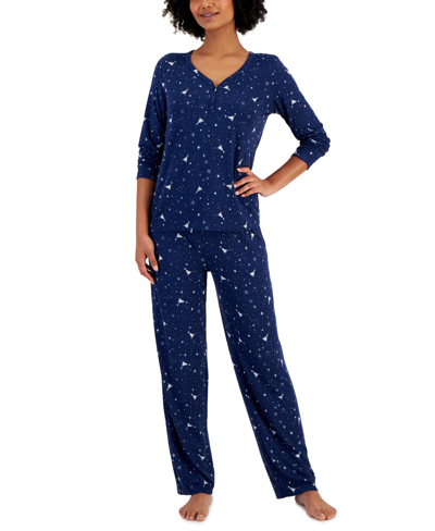 Charter Club Women's Long Sleeve Soft Knit Packaged Pajama Set, Created For Macy's In Night Tree