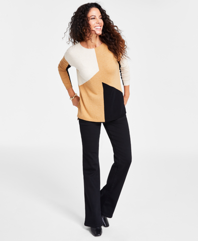Inc International Concepts Petite Colorblocked Boat-neck Sweater, Created For Macy's In Ginger Combo