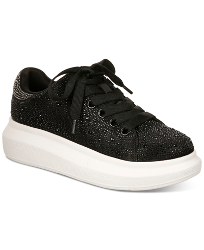 Inc International Concepts Women's Neela Lace-up Low-top Sneakers, Created For Macy's In Black Bling