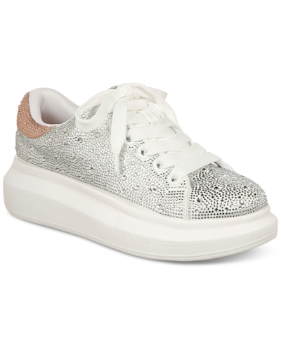 Inc International Concepts Women's Neela Lace-up Low-top Sneakers, Created For Macy's In Silver Bling