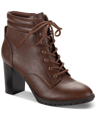 Style & Co Laurellee Womens Faux Leather Zipper Combat & Lace-up Boots In Wine Smooth