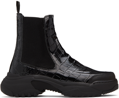 Gmbh Black Croc Embossed Chelsea Boots In Black Black