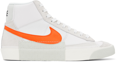 Nike White Blazer Mid Pro Club Sneakers In White/safety Orange