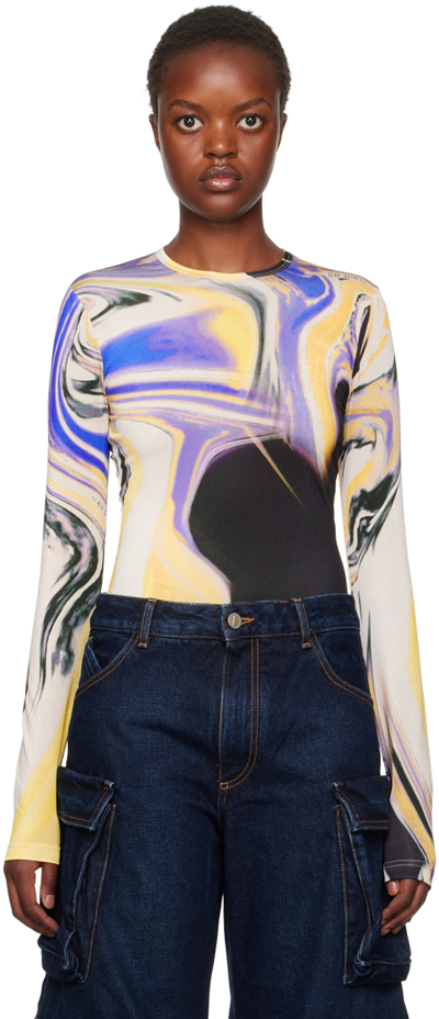 Attico Multicolor Waves Long Sleeve T-shirt In 512 Lavander/sunflow