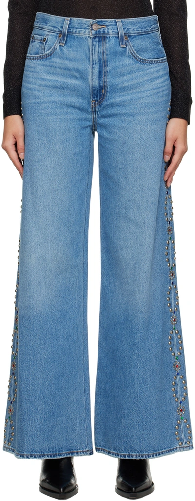Anna Sui Blue Studded Jeans In Denim