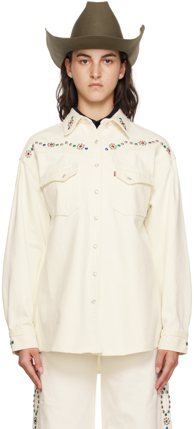 Anna Sui White Studded Denim Shirt