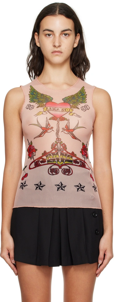 Anna Sui Pink Tattoo Tank Top In Nude Multi