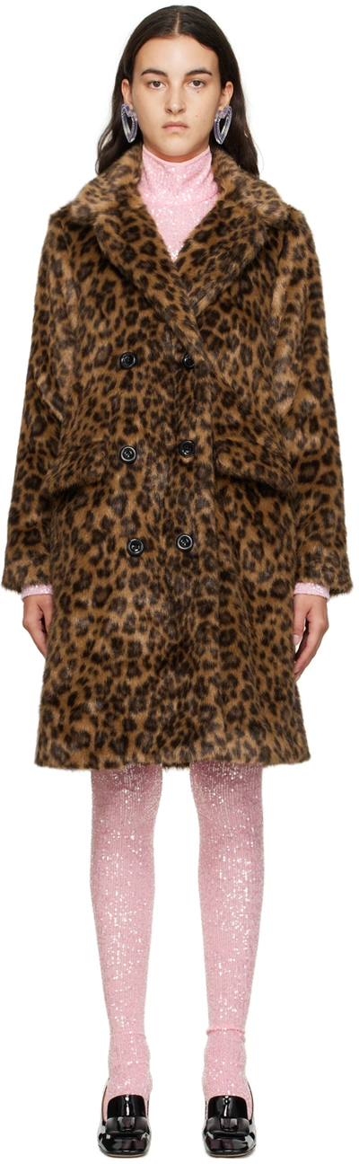 Anna Sui Brown Leopard Faux-fur Coat In Brown Multi