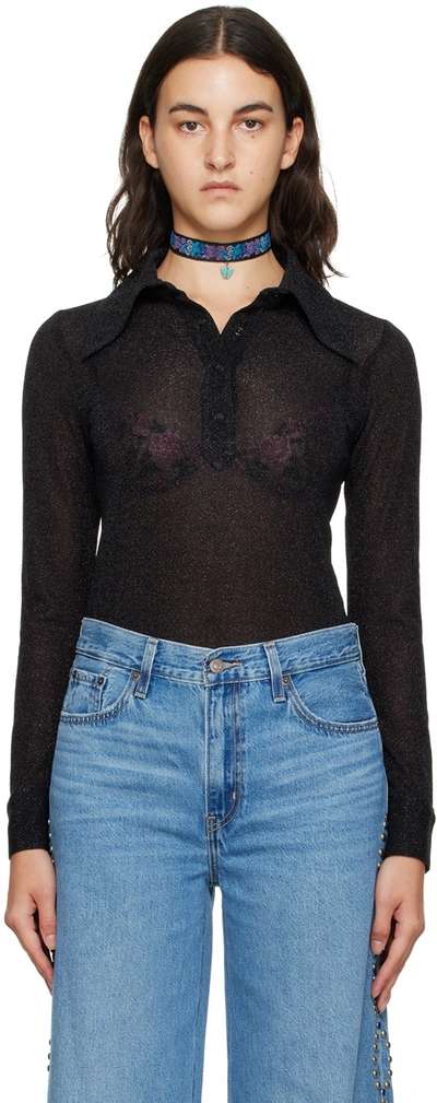 Anna Sui Black Sparkling Bodysuit