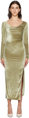 Helmut Lang Asymmetric Draped Stretch-velvet Midi Dress In Sage - Y4e