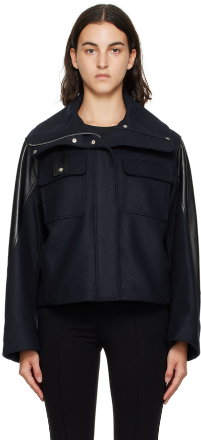 Helmut Lang Navy Cropped Jacket In Blue