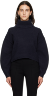 Helmut Lang Women's Kath Cropped Merino Turtleneck Sweater In Navy