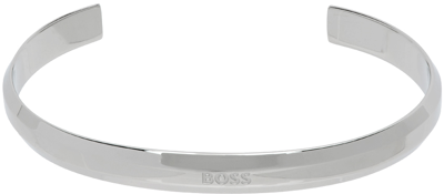 Hugo Boss Silver Logo Cuff Bracelet In Silver 040