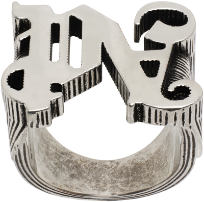 Palm Angels Pa Monogram Brass Chevalier Ring In Silver