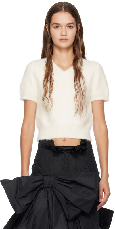 Maison Margiela Fluffy Knit Cropped Top In Bianco