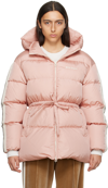 Palm Angels Pink Waist Belt Down Jacket In Pink Off White