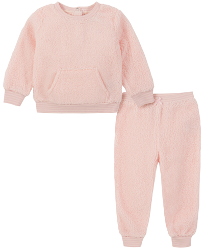 Calvin Klein Baby Girls Boucle Crew-neck Pullover And Pants Sweatsuit, 2 Piece Set In Pink